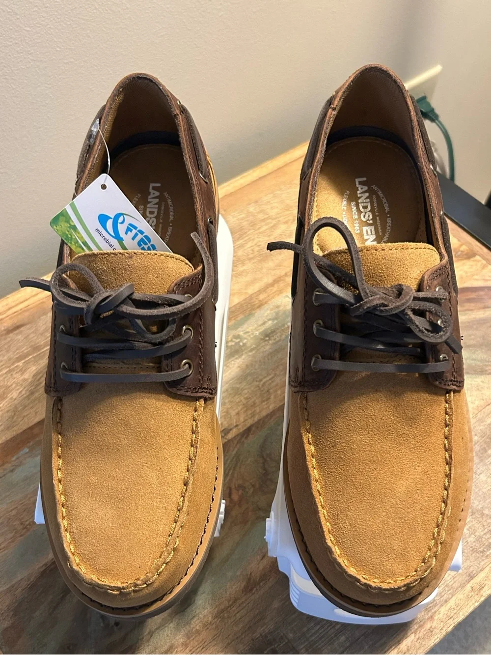 NWT Lands End Suede Leather Boat Shoes, Size 9D